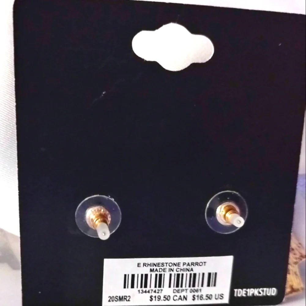 NWT PARROT Earrings by TORRID Post Goldtone with crystals - Picture 3 of 3